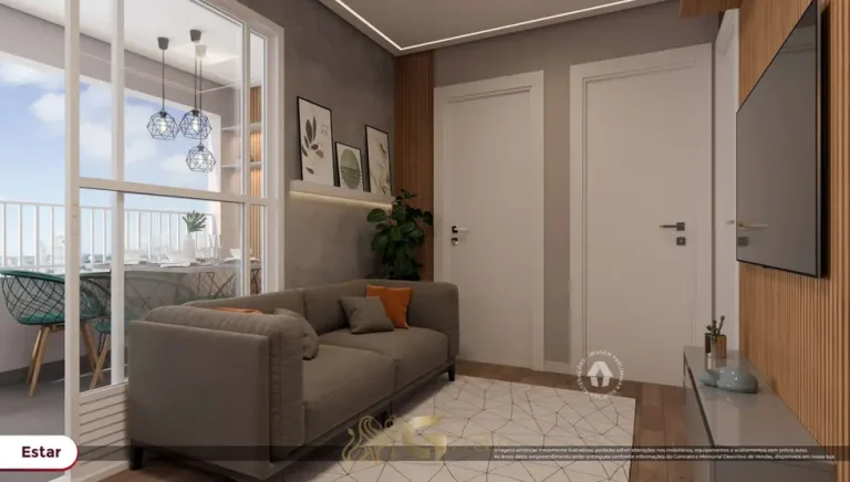 Sala de estar e jantar integrada do apartamento decorado de 2 dormitórios em apartamentos no bairro da Vila Guilhermina, São Paulo