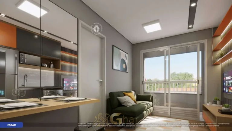 Sala de estar do apartamento decorado em apartamentos no bairro do Jaçanã, São Paulo