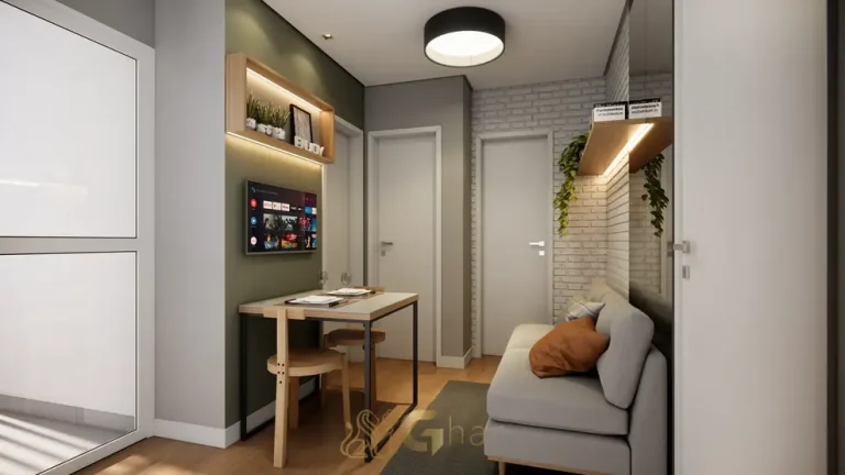 Sala do apartamento decorado em condomínio residencial no bairro da Cidade Ademar, na Zona Sul de São Paulo