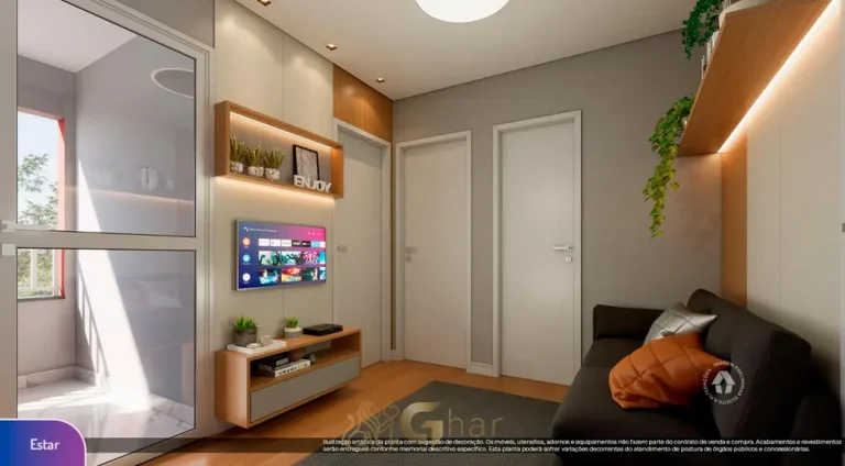 Sala do apartamento decorado do condomínio Metrocasa Praça da Árvore no bairro da Praça da Árvore, São Paulo