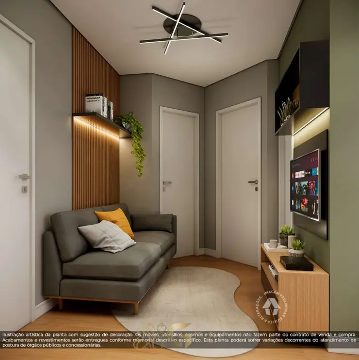 Sala do apartamento decorado em apartamentos no bairro de São Miguel Paulista, São Paulo