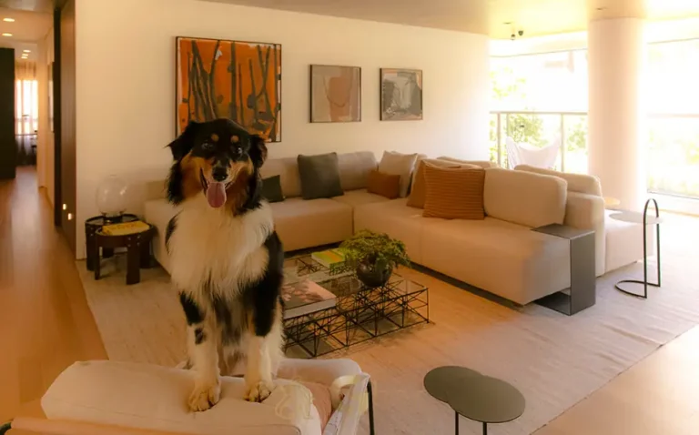 Sala integrada do apartamento decorado em condomínio residencial no bairro do Brooklin, na Zona Sul de São Paulo