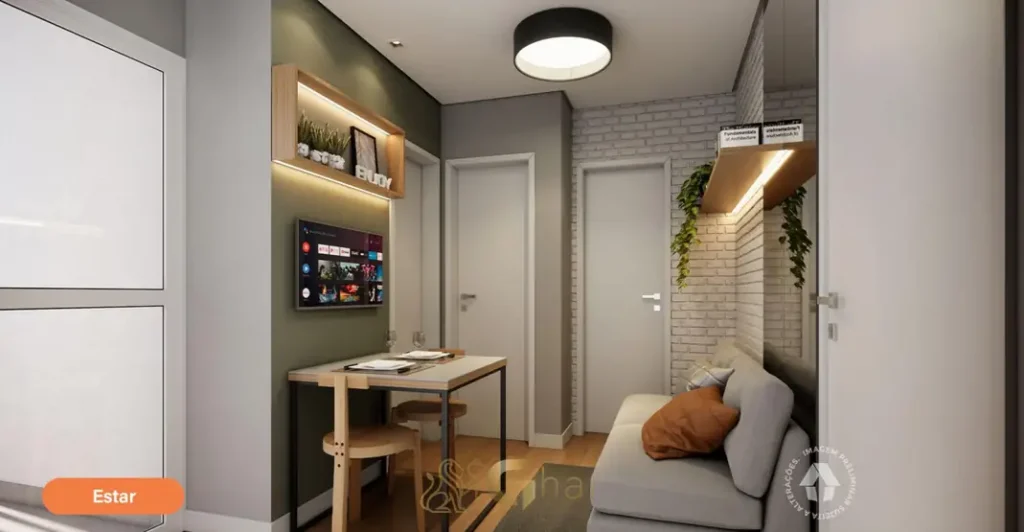 Sala de estar do apartamento decorado em apartamentos no bairro do Ipiranga, São Paulo