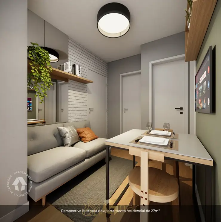 Sala de estar do apartamento com office decorado em apartamentos no bairro do Alto da Boa Vista, São Paulo