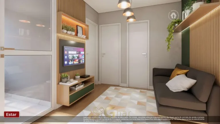 Sala de estar do apartamento decorado em apartamentos no bairro do Parque do Carmo, São Paulo