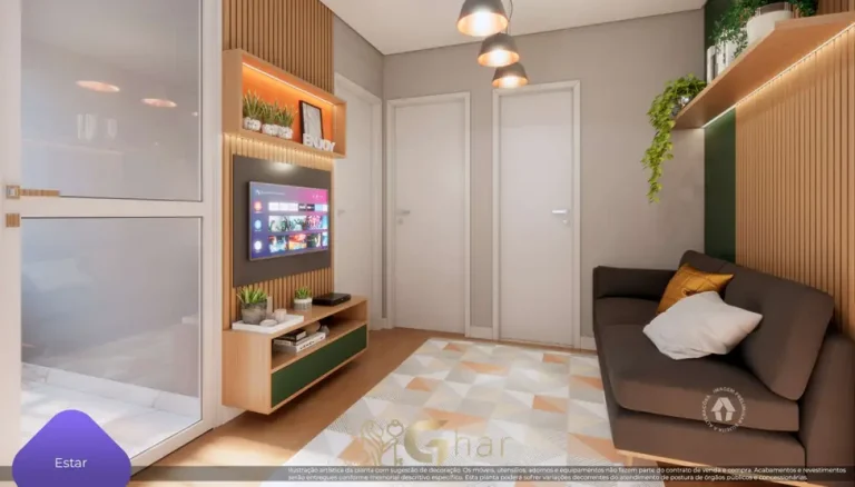 Sala de estar do apartamento decorado em apartamentos no bairro da Vila das Belezas, São Paulo