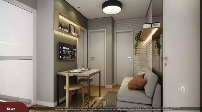 Sala de estar do apartamento decorado em apartamentos no bairro de Itaquera, São Paulo