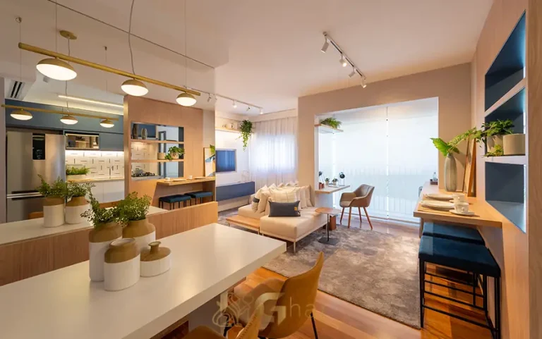 Sala de jantar integrada ao living do apartamento de 1 dormitório decorado em apartamentos no bairro da Pompéia, São Paulo