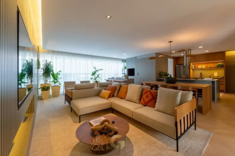 Living integrado do apartamento decorado em apartamentos no bairro de Perdizes, São Paulo
