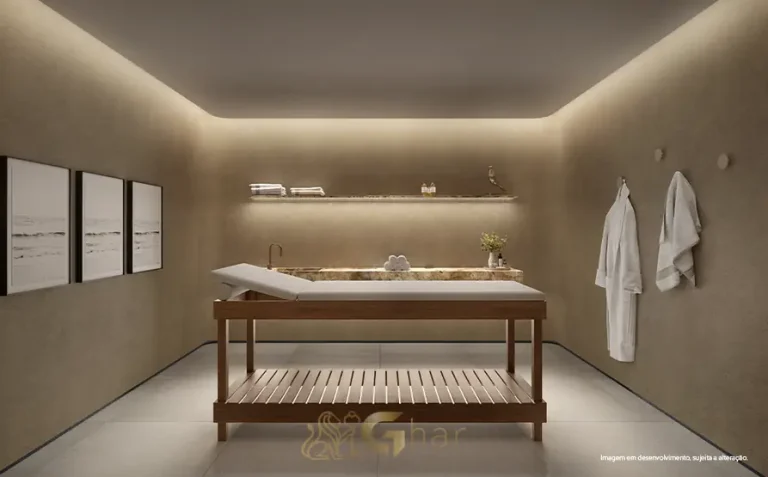 Sala de massagem do condomínio Casa Madalena no bairro da Vila Madalena, São Paulo