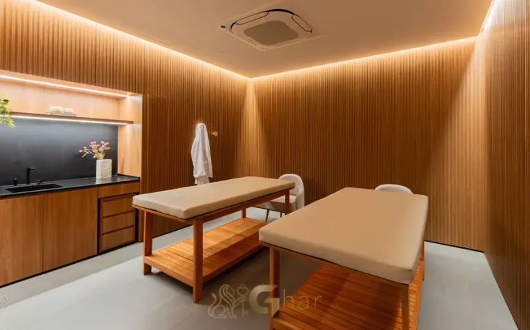 Sala de massagem do home spa em condomínio residencial no bairro de Perdizes, na Zona Oeste de São Paulo
