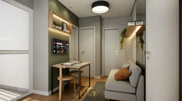 A sala com terraço do apartamento decorado em apartamentos no bairro da Vila Prudente, São Paulo