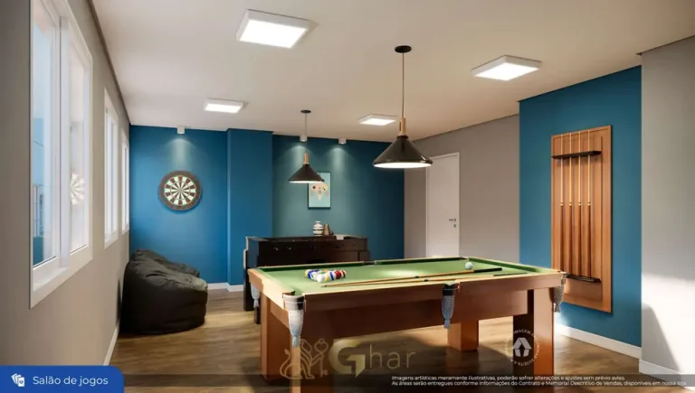 Salão de jogos para os moradores em condomínio residencial no bairro da Liberdade, no Centro de São Paulo