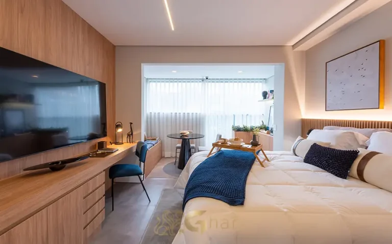 Studio decorado com acabamentos de alto padrão em condomínio residencial no bairro do Ibirapuera, na Zona Sul de São Paulo