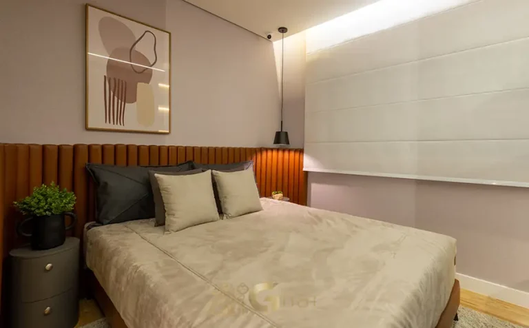 Suíte do apartamento decorado de 87 m² em apartamentos no bairro do Morumbi, São Paulo