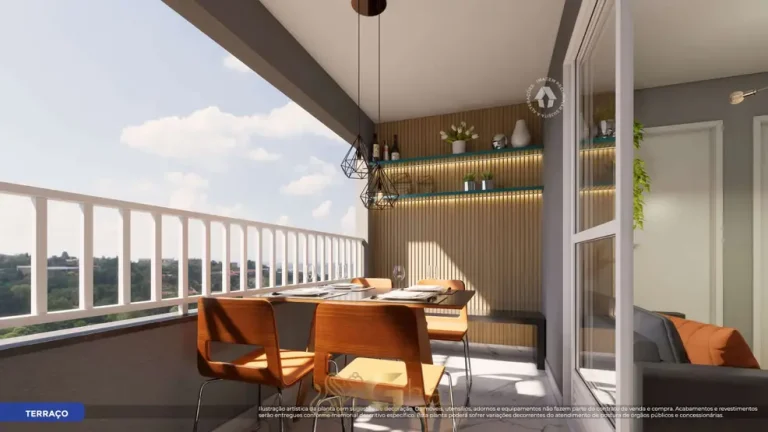 Terraço do apartamento decorado em condomínio residencial no bairro do Jaçanã, na Zona Norte de São Paulo