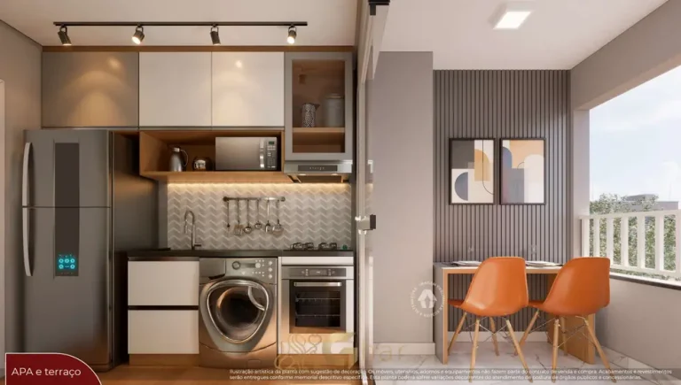 Terraço do apartamento decorado em condomínio residencial no bairro de Santo Amaro, na Zona Sul de São Paulo