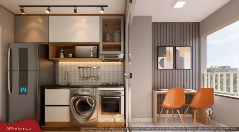 Terraço do apartamento decorado em condomínio residencial no bairro da Vila Ré, na Zona Leste de São Paulo