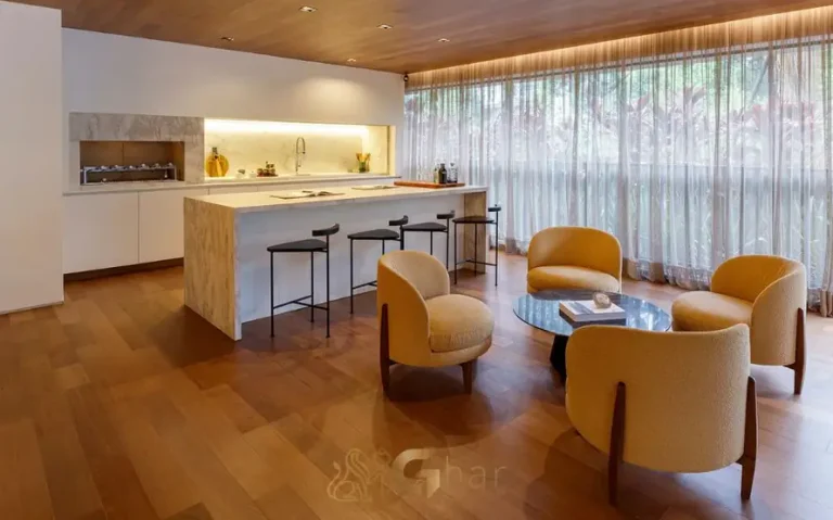 Terraço gourmet do apartamento decorado do condomínio Esther Ibirapuera no bairro do Ibirapuera, São Paulo