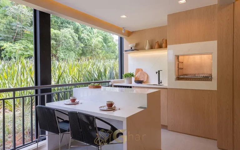 Terraço gourmet do apartamento decorado de 129 m² em apartamentos no bairro do Morumbi, São Paulo