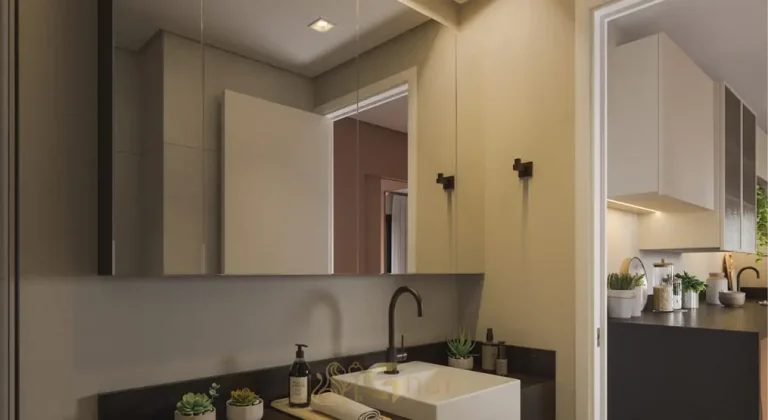 Banheiro do apartamento decorado em condomínio residencial no bairro da Vila Olímpia, na Zona Sul de São Paulo