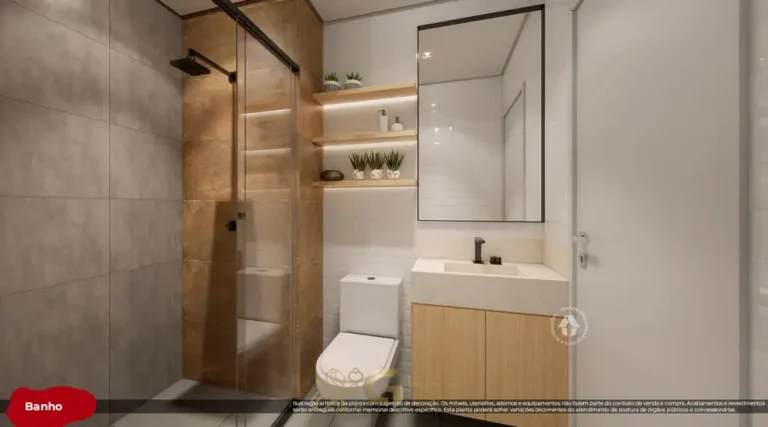 Banheiro do apartamento decorado do condomínio Metrocasa Avenida Itaquera no bairro de Itaquera, São Paulo