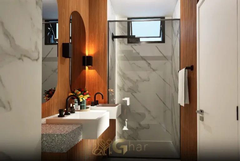 Banheiro do apartamento decorado do condomínio Moema Jazz no bairro de Moema, São Paulo