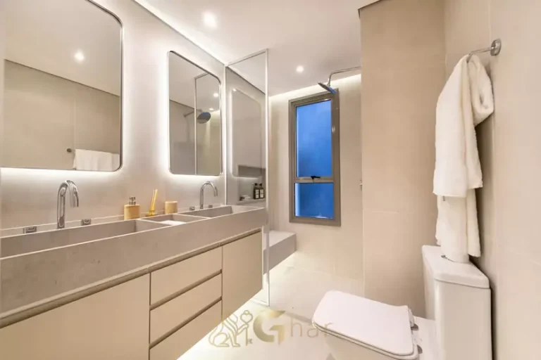 Banheiro da suíte do apartamento decorado em apartamentos no bairro de Moema, São Paulo