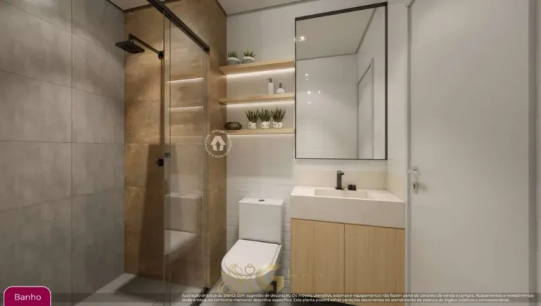 Banheiro do apartamento de 1 dormitório decorado em apartamentos no bairro de Pirituba, São Paulo
