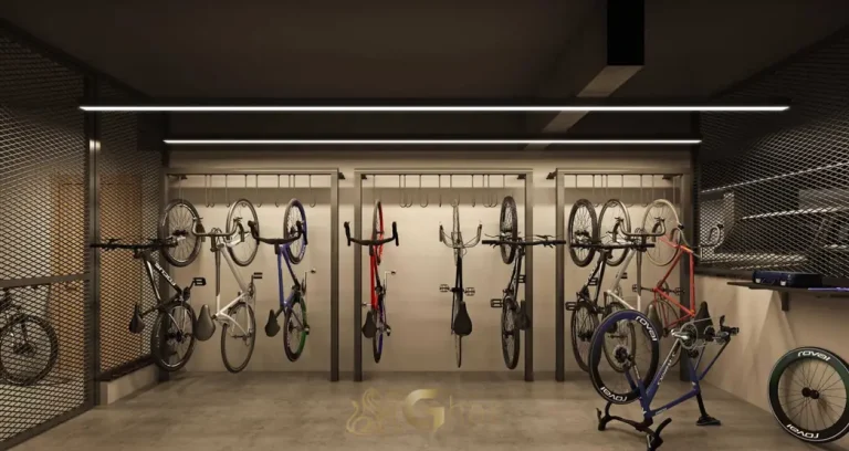 Bicicletário em apartamentos no bairro de Moema, São Paulo