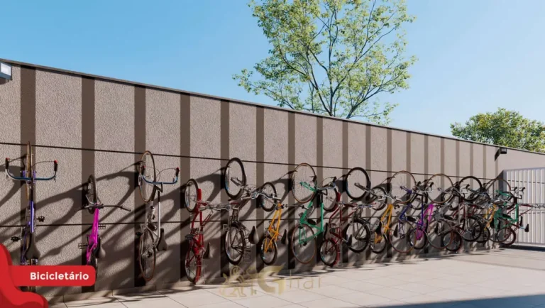 Bicicletário coberto em apartamentos no bairro da Penha, São Paulo