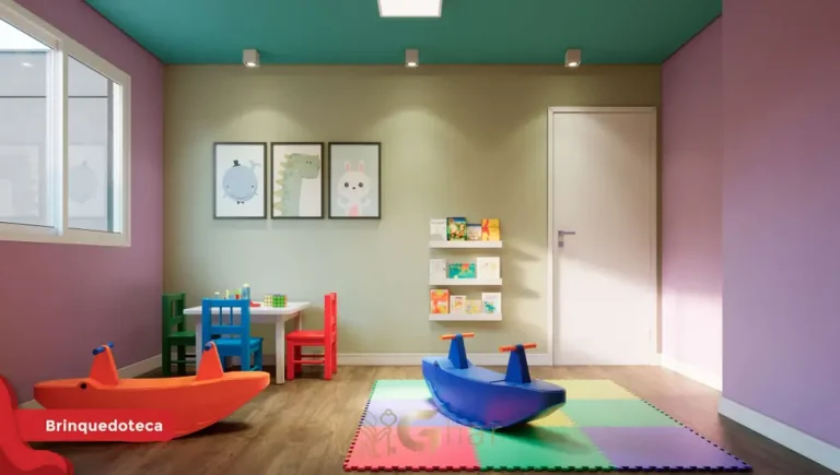 Brinquedoteca colorida e funcional em condomínio residencial no bairro da Penha, na Zona Leste de São Paulo