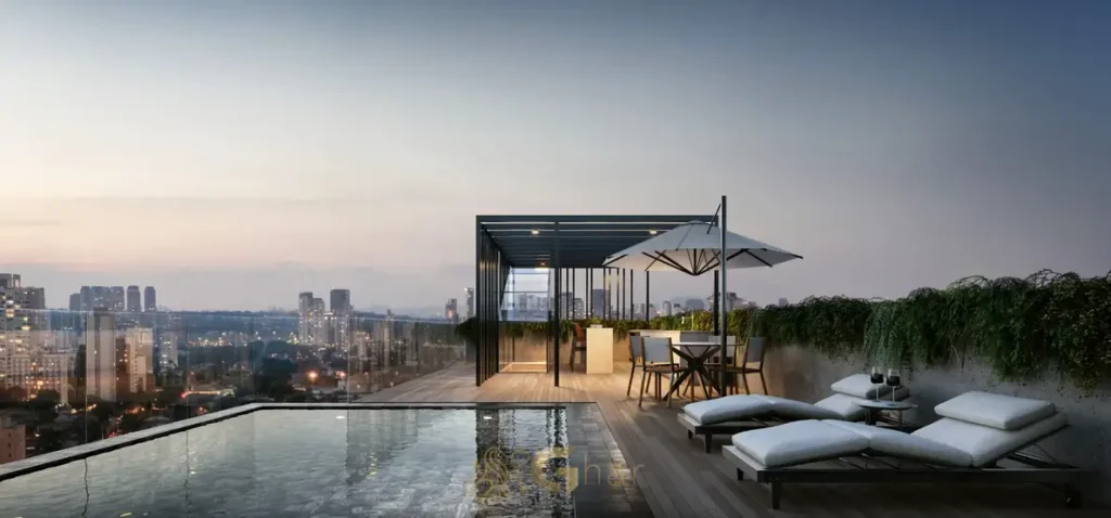 Rooftop privativo da cobertura triplex em condomínio residencial no bairro da Vila Olímpia, na Zona Sul de São Paulo