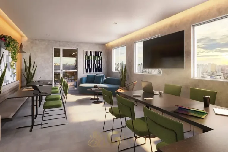 Espaço de coworking do condomínio Conexão Anhembi Santana no bairro de Santana, São Paulo