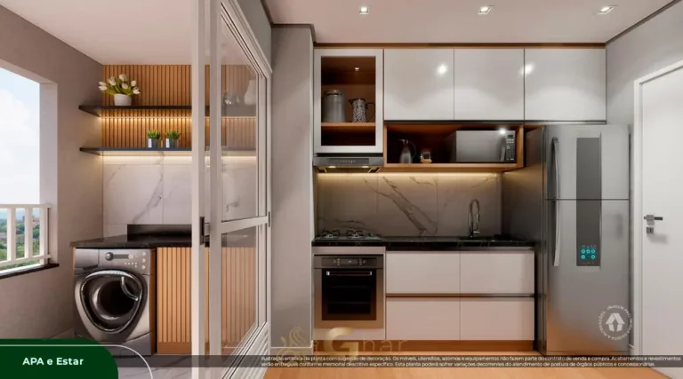 Cozinha do apartamento decorado de 2 dormitórios em condomínio residencial no bairro do Alto do Ipiranga, na Zona Sul de São Paulo