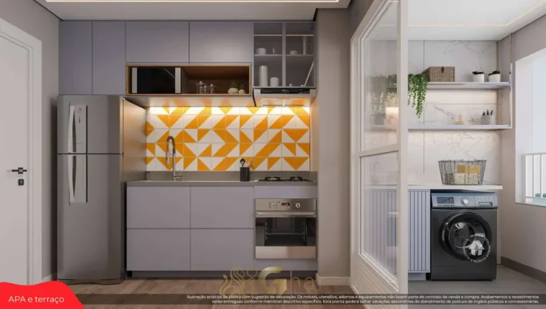 Cozinha do apartamento decorado de 2 dormitórios do condomínio Metrocasa Artur Alvim no bairro de Artur Alvim, São Paulo