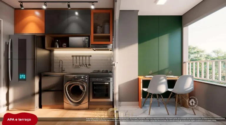 Cozinha do apartamento decorado em condomínio residencial no bairro de Itaquera, na Zona Leste de São Paulo