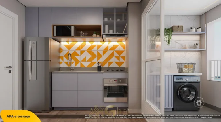 Cozinha do apartamento decorado de 2 dormitórios em condomínio residencial no bairro do Butantã, na Zona Oeste de São Paulo