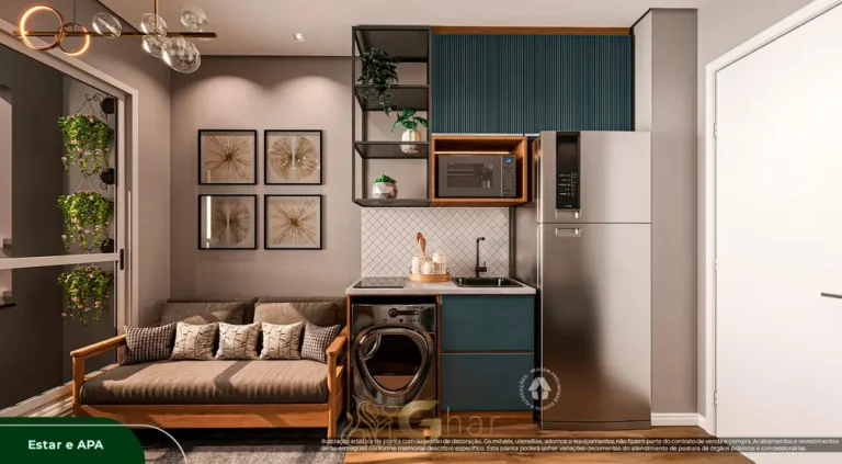 Cozinha do apartamento decorado de 1 dormitório do condomínio Metrocasa Alto do Ipiranga no bairro do Alto do Ipiranga, São Paulo