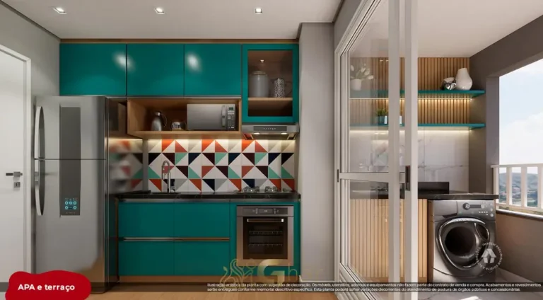 Cozinha do apartamento de 2 dormitórios decorado em condomínio residencial no bairro de Itaquera, na Zona Leste de São Paulo