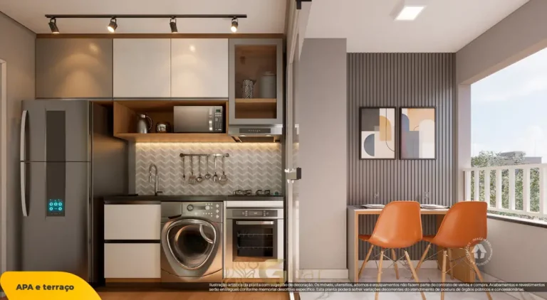 Cozinha do apartamento decorado com office em apartamentos no bairro do Butantã, São Paulo