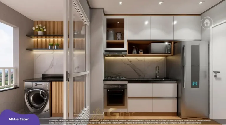 Cozinha do apartamento decorado em condomínio residencial no bairro do Capão Redondo, na Zona Sul de São Paulo