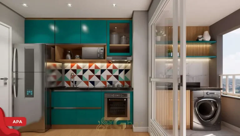 Cozinha planejada do apartamento decorado em condomínio residencial no bairro da Penha, na Zona Leste de São Paulo