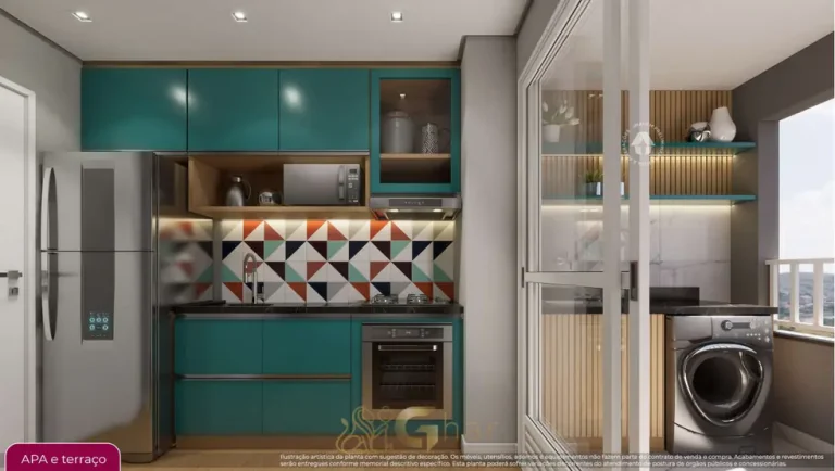 Cozinha do apartamento de 2 dormitórios decorado do condomínio Metrocasa Estação Pirituba no bairro de Pirituba, São Paulo