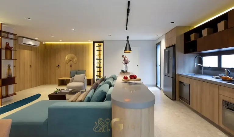 Cozinha integrada do apartamento decorado em apartamentos no bairro de Moema, São Paulo