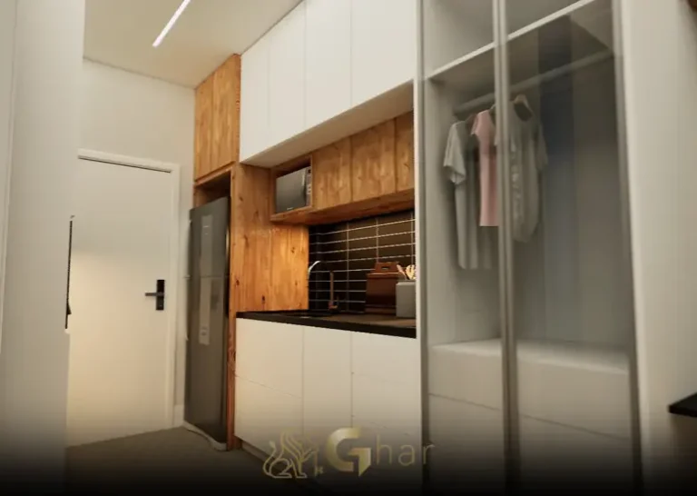 Cozinha do studio decorado em apartamentos no bairro de Moema, São Paulo