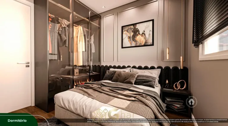 Dormitório do apartamento decorado em condomínio residencial no bairro do Alto do Ipiranga, na Zona Sul de São Paulo