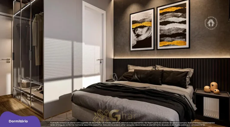 Dormitório do studio decorado em apartamentos no bairro do Capão Redondo, São Paulo