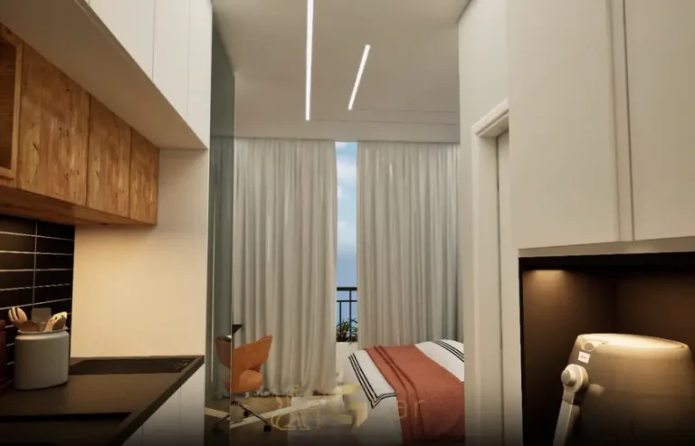 Dormitório do studio decorado em condomínio residencial no bairro de Moema, na Zona Sul de São Paulo