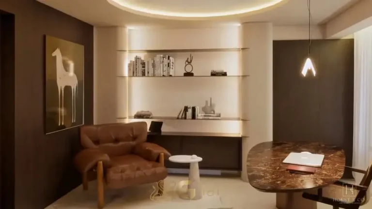 Escritório do apartamento decorado do condomínio Maison Gabrielle no bairro de Moema, São Paulo